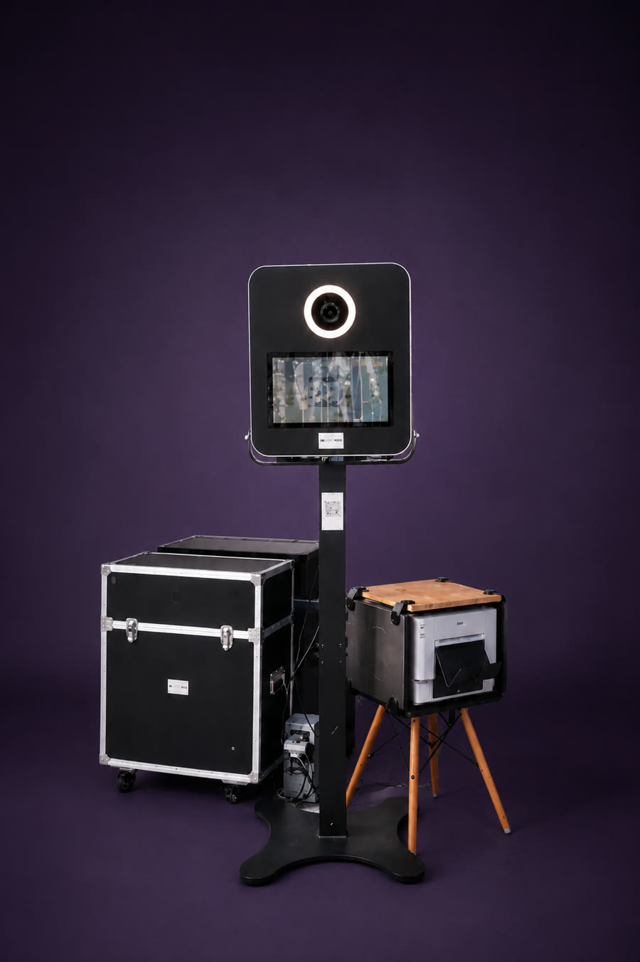 Photobooth Photoboosté sur pied avec anneau LED, écran tactile et imprimante photo instantanée